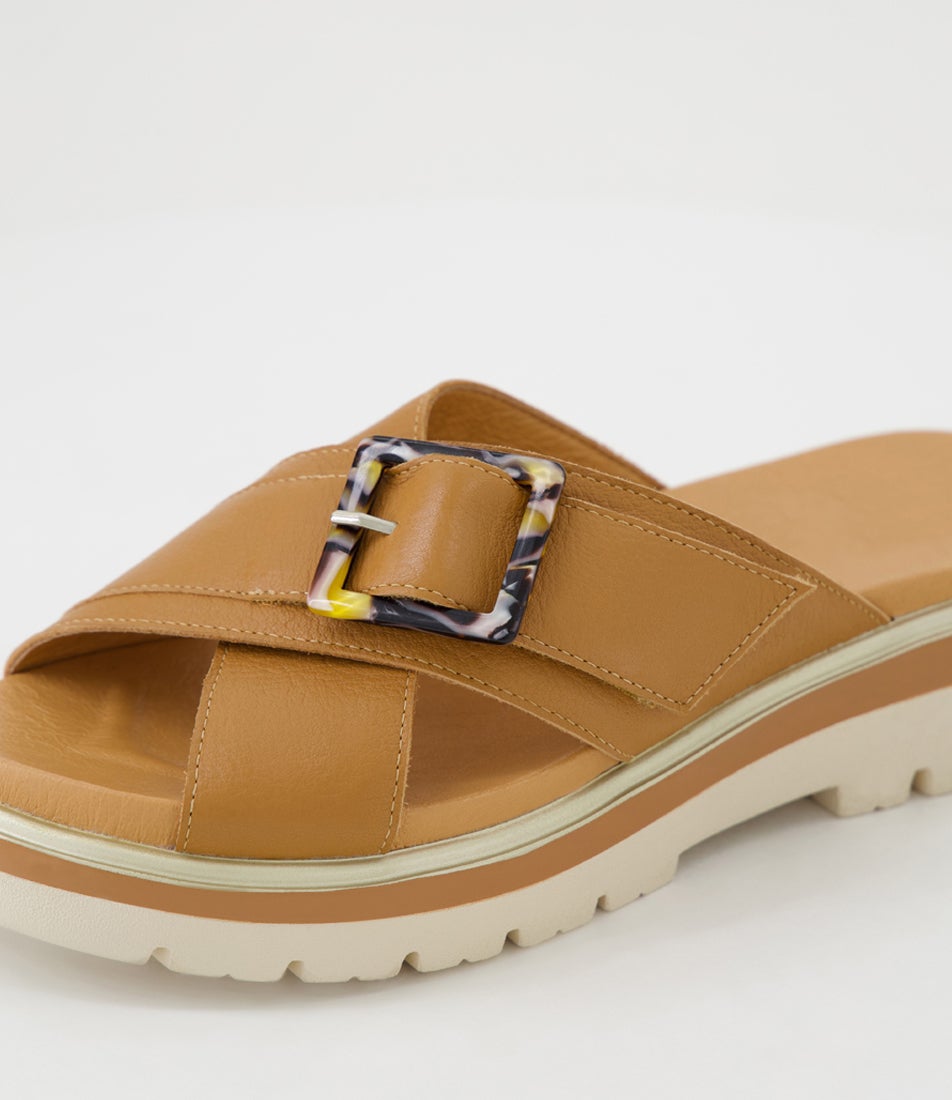 Norne Dark Tan Milk Leather Slides