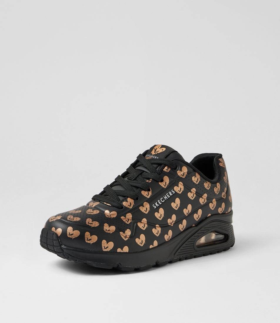 Uno Live Colorfully Black Rose Gold Lace Up Sneakers