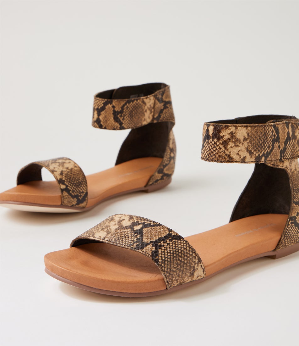Juzz Camel Choc Snake Camel Choc Snake Leather Sandals