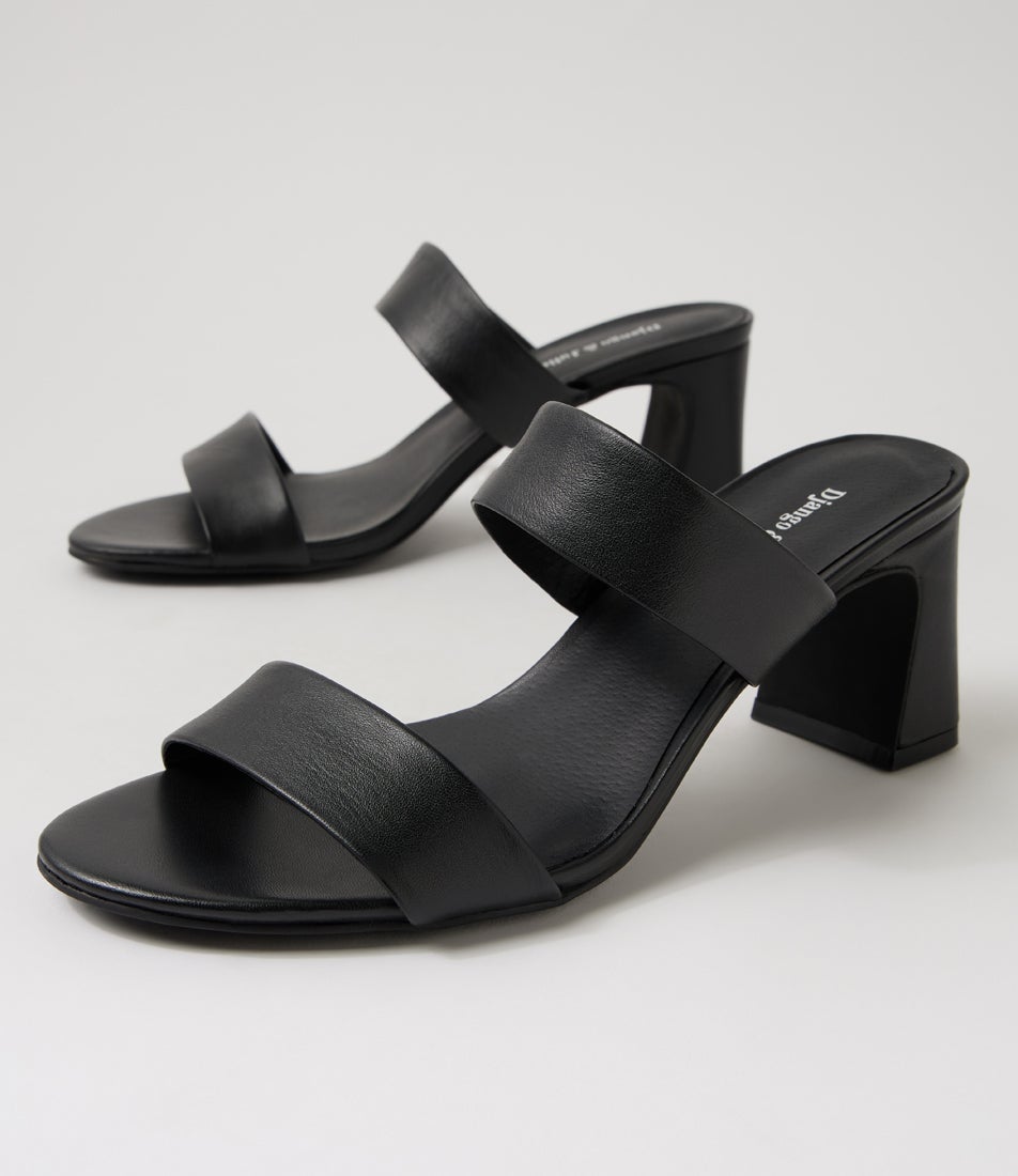 Belline Black Leather Heeled Sandals