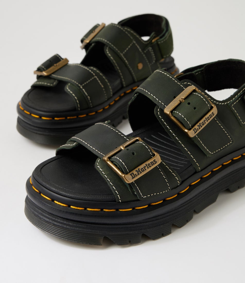 Zebzag Green Crazyhorse Leather Sandals