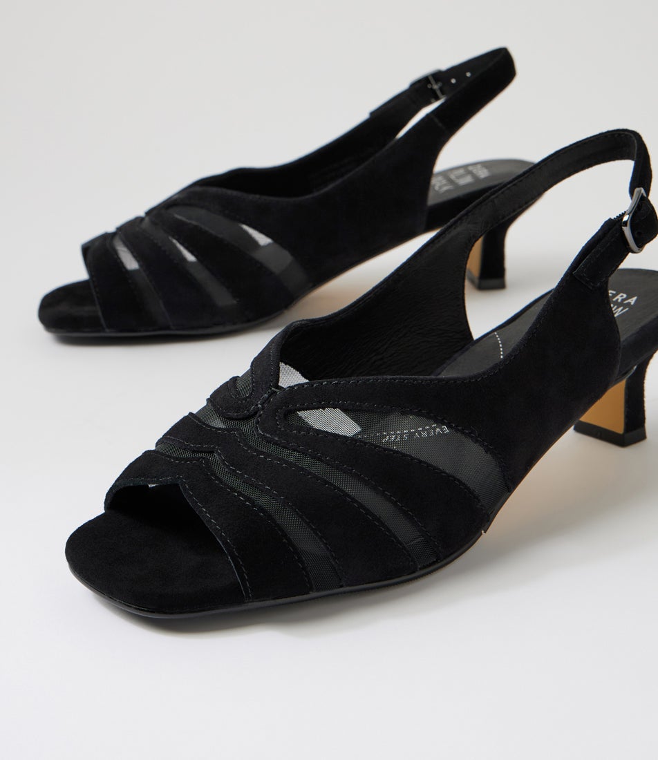 Itta Xw Black Suede Mesh Sandals
