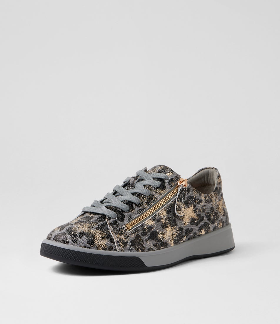Aito Xf Slate Gold Leopard Leather Sneakers