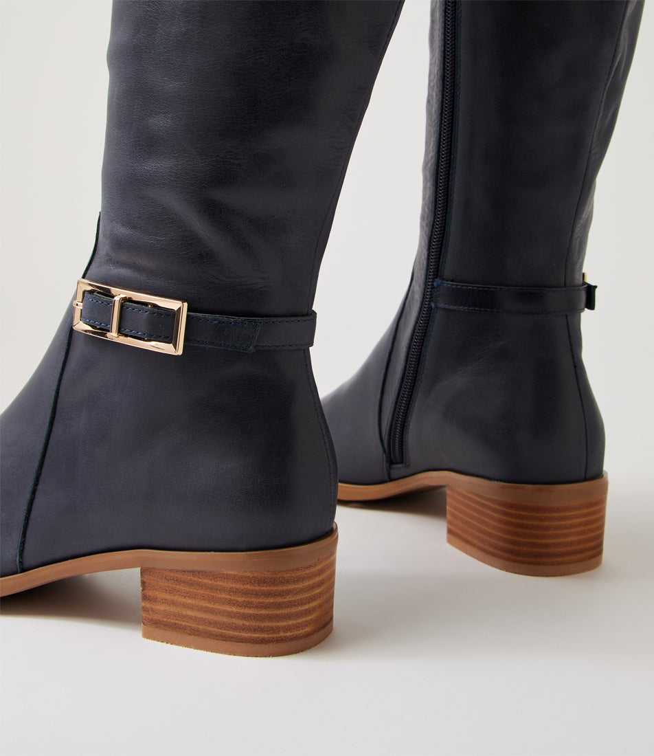 Tenrey New Navy Leather Knee High Boots