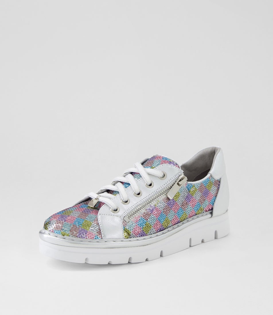 Elosy Pastel Diamond Silver Multi Sneakers