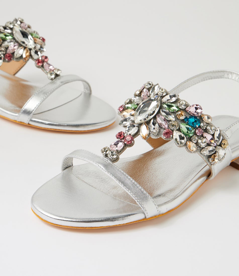 Lacoya Silver Pastel Leather Jewels Sandals