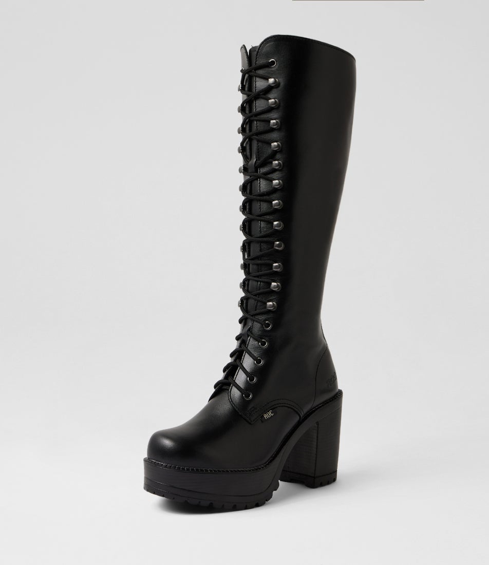 Lash Wide Calf Black Leather Knee High Boots Lash Wide Calf Black Leather Knee High Boots