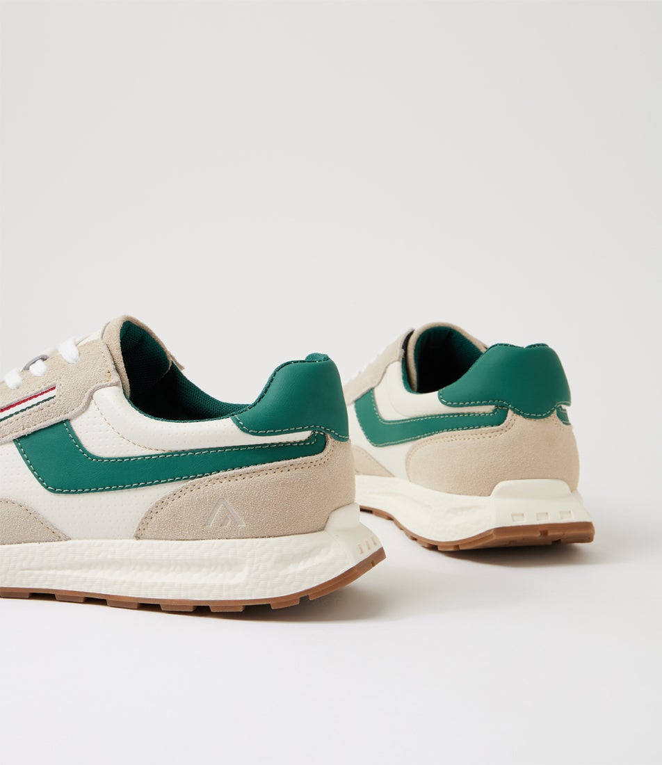 Pietro White Green Suede Mesh Lace Up Sneakers