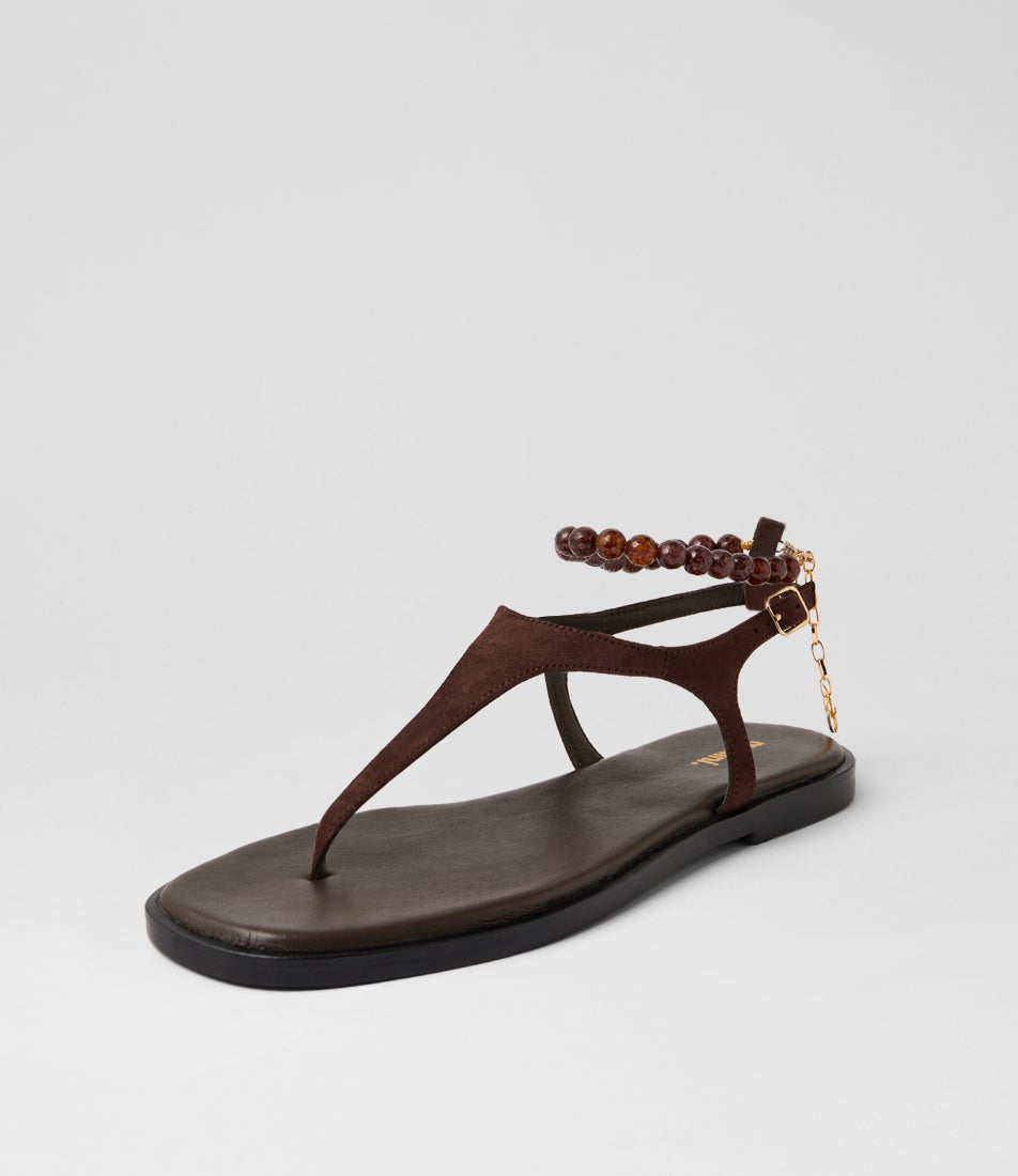 Joanni Dark Choc Suede Sandals