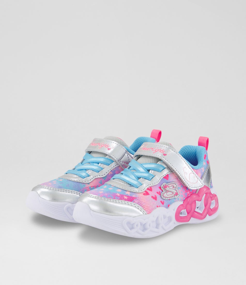 Heart Lights Toddler Silver Multi Fabric Sneakers