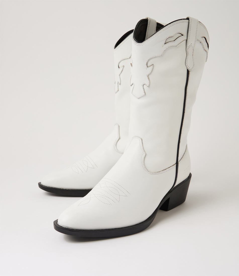 Indio White Vintage Leather Calf Boots Indio White Vintage Leather Calf Boots