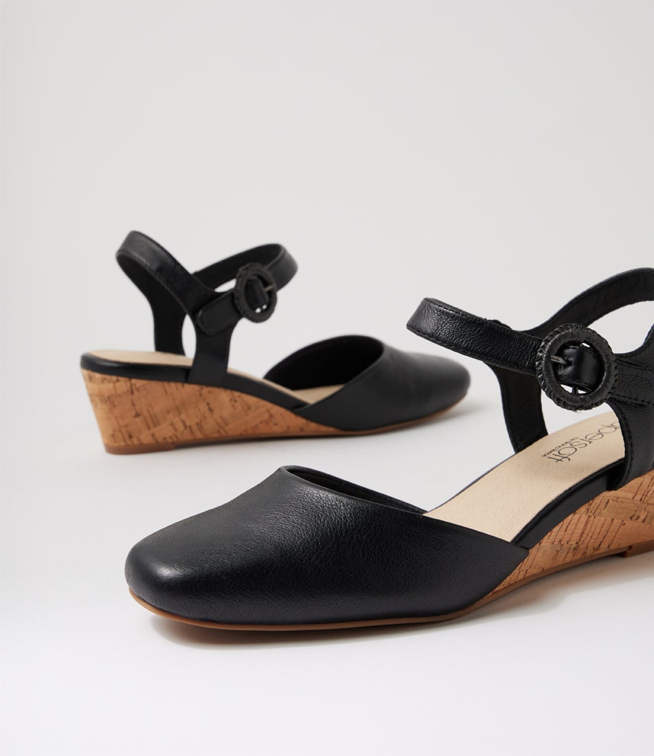 Selvine Black Leather Cork Heels