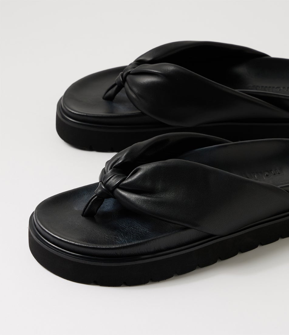 Meigh Black Leather Thongs