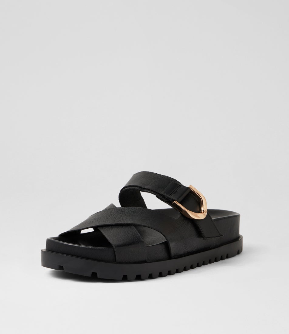 Unitey Black Leather Slides