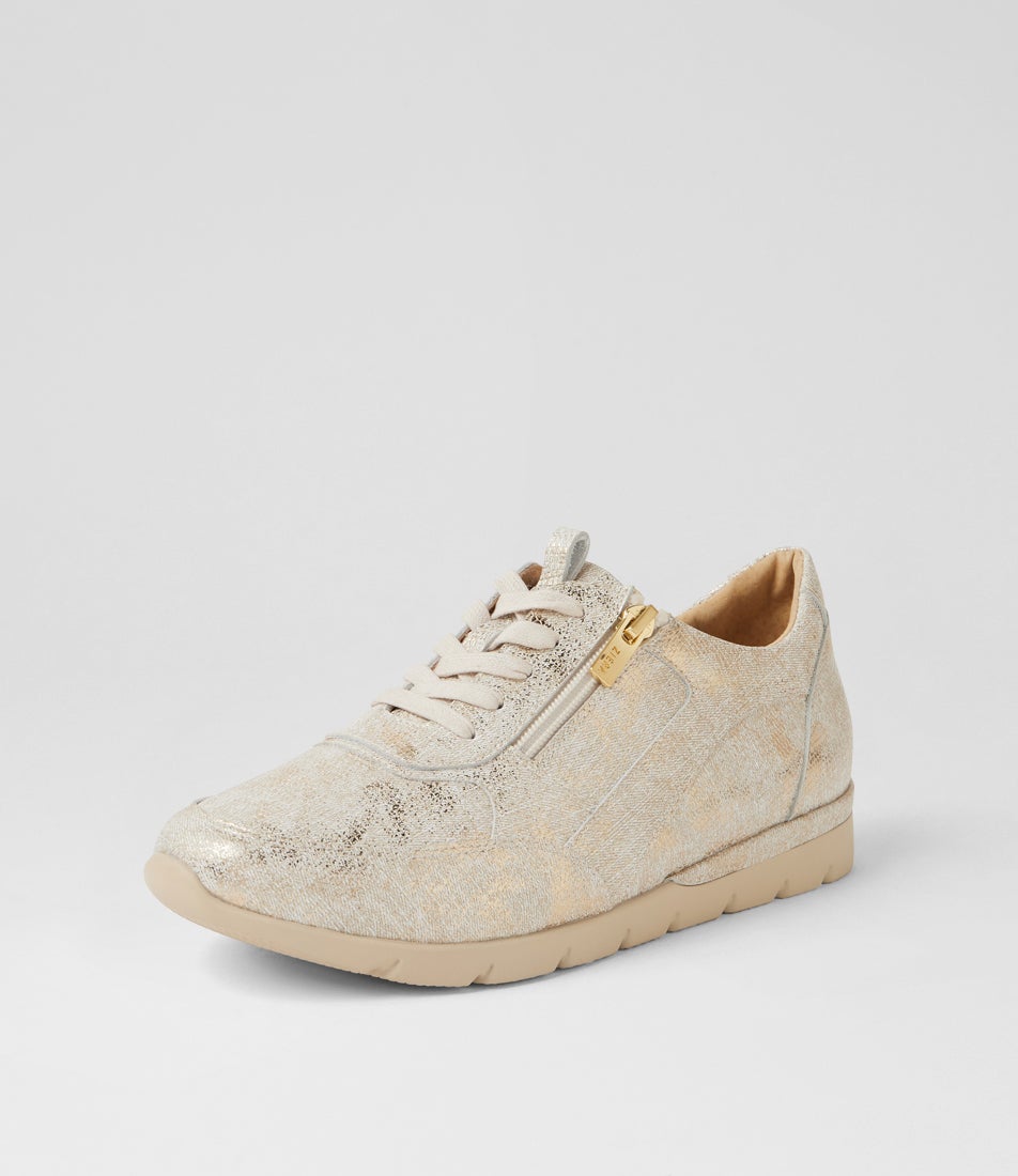 Jibbie Xw Ivory Lizard Almond Leather Sneakers