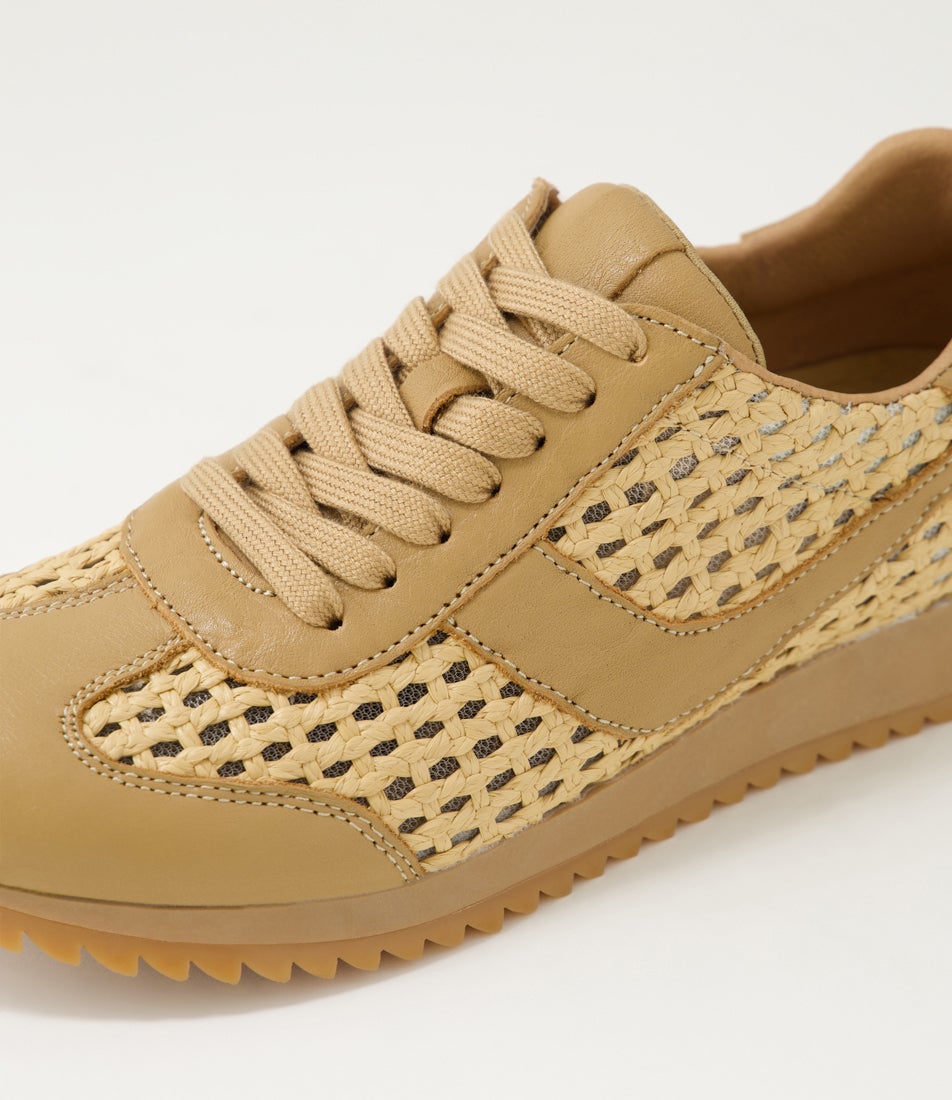 Diwa Tan Leather Woven Sneakers