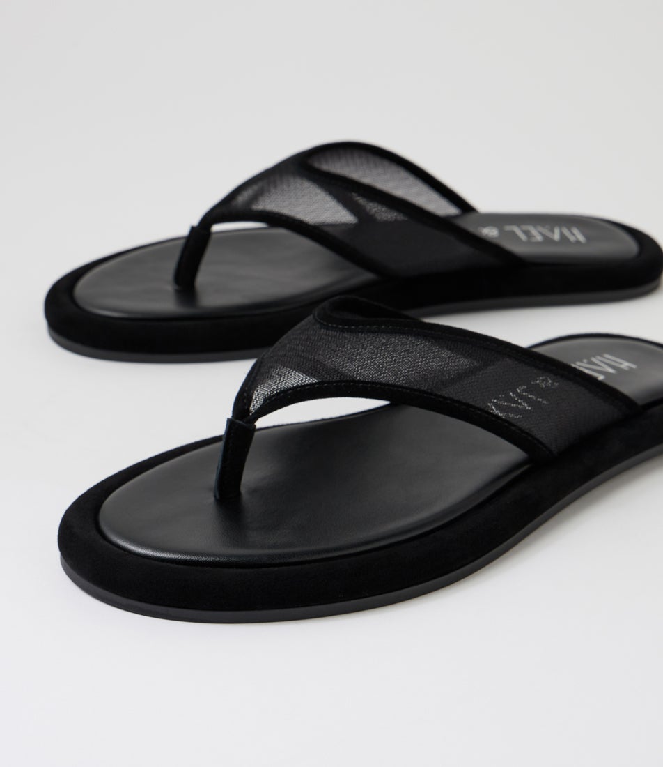 Midnight Black Mesh Suede Thongs