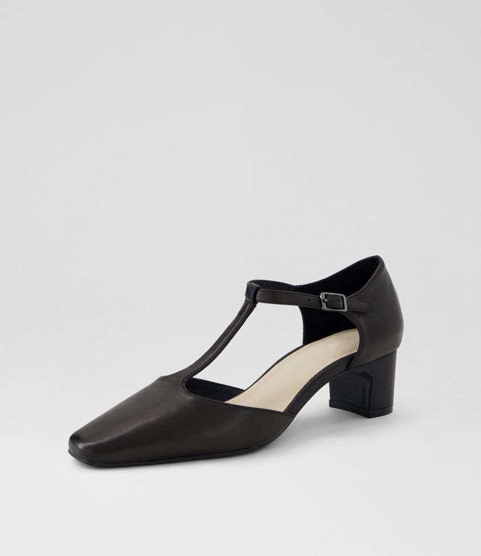 Kians Black Leather Covered Heels