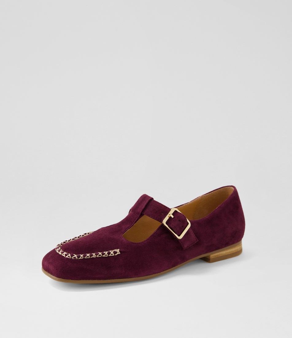 Periwinkle Burgundy Natural Suede Mary Janes
