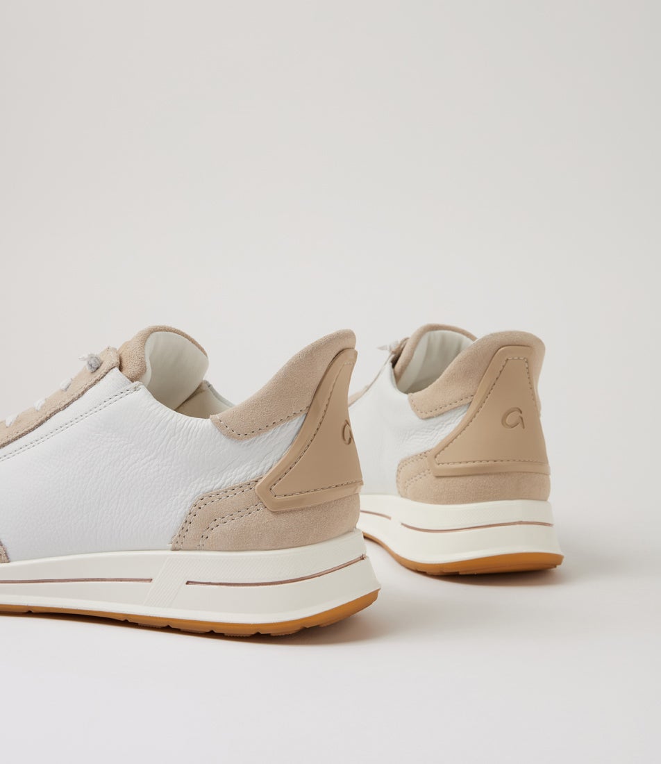 Osaka 36 Sand White Leather Suede Lace Up Sneakers