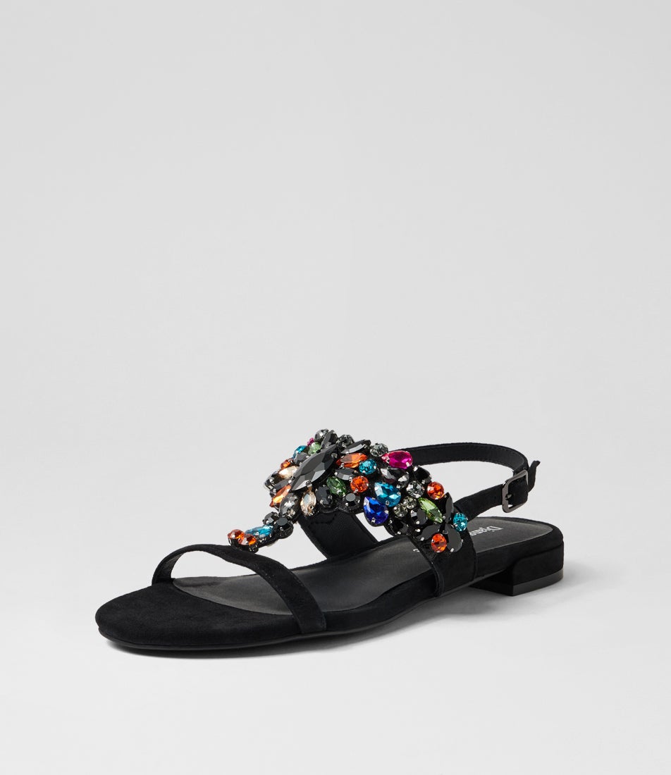 Lacoya Black Bright Suede Jewels Sandals