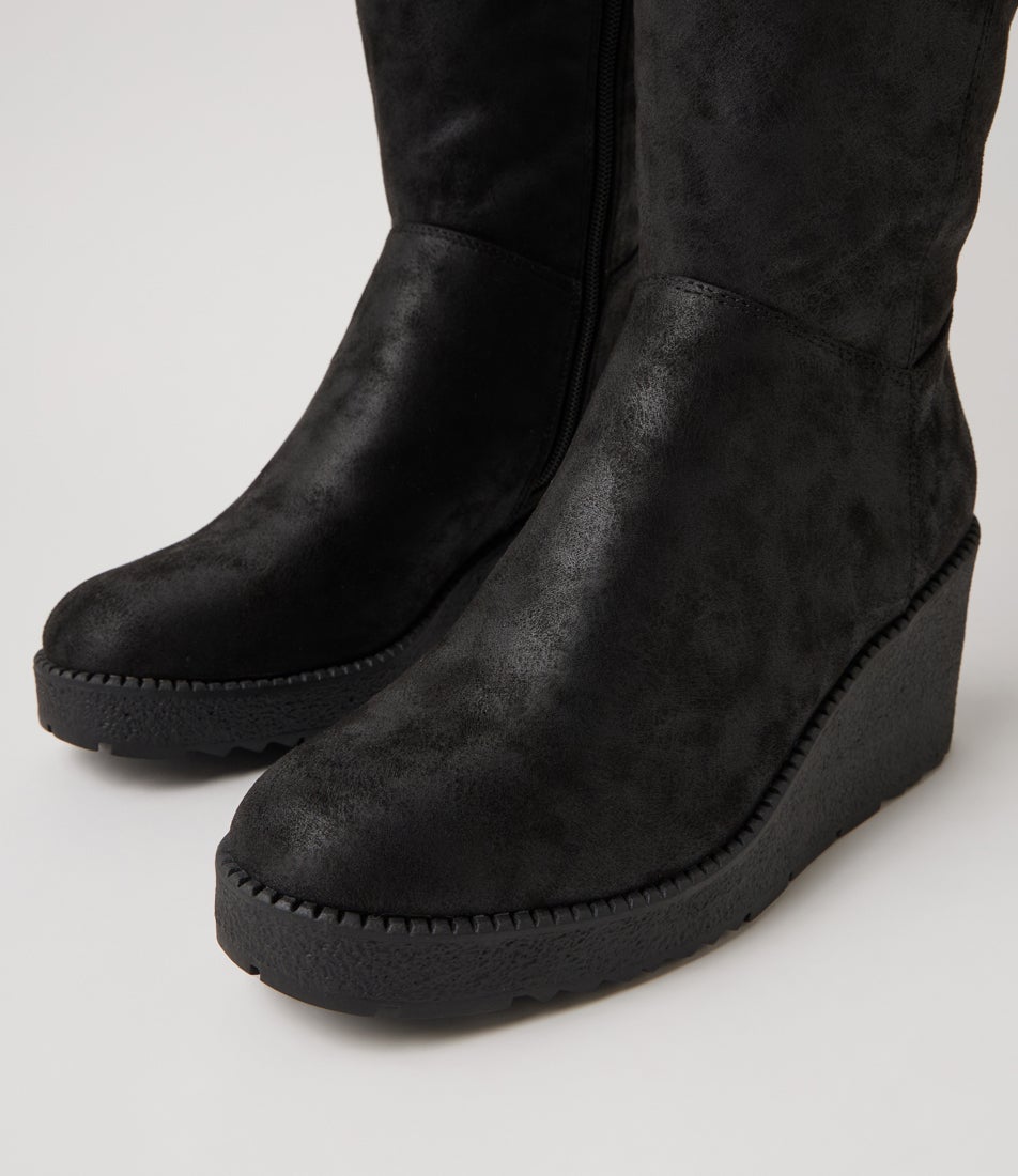 Linson Black Microsuede Knee High Boots Linson Black Microsuede Knee High Boots