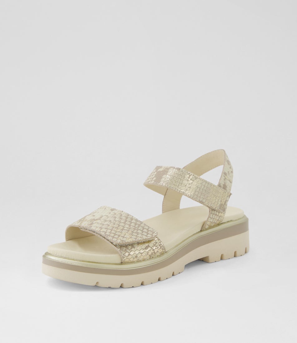 Nolinie Ivory Gold Snake Leather Sandals