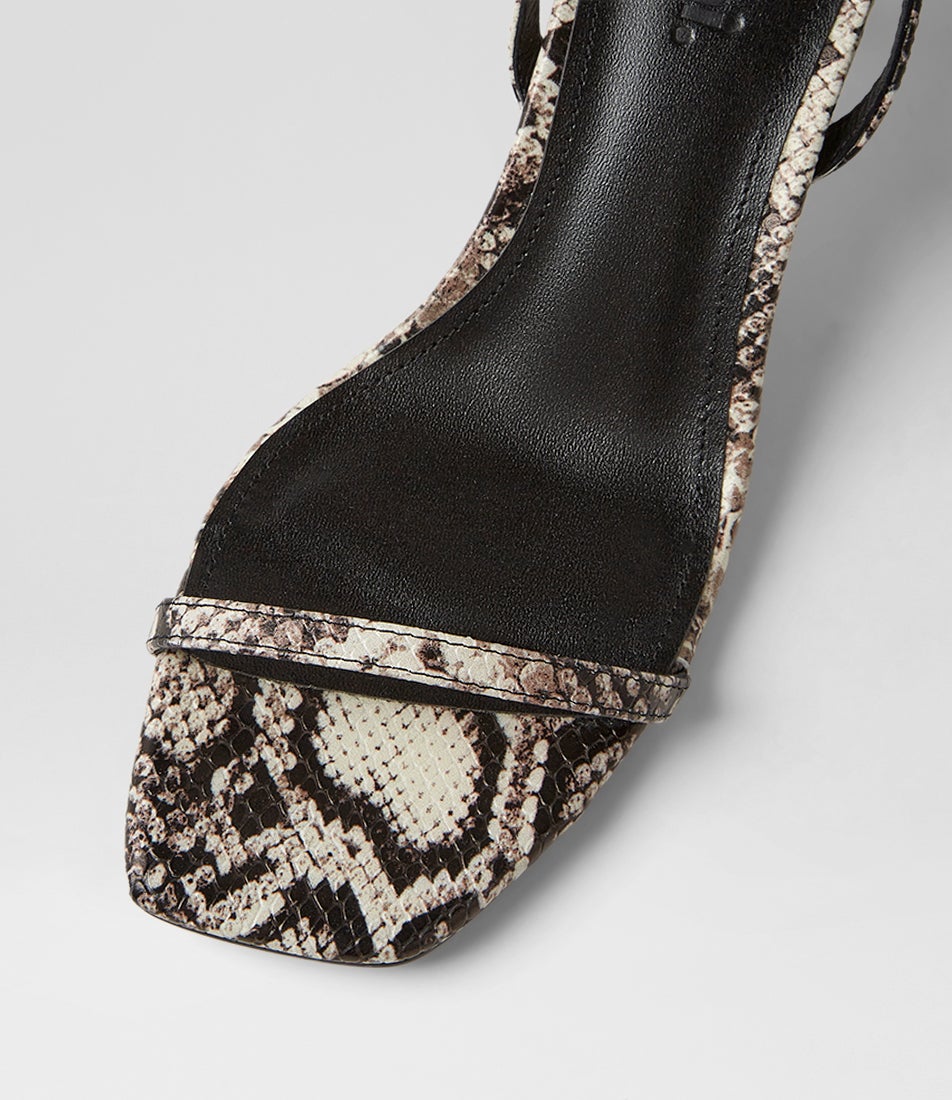 Hazeel Black Taupe Snake Leather Sandals