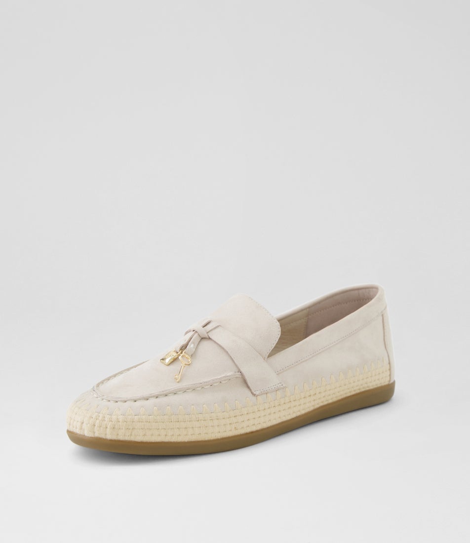 Rustie Beige Natural Suede Loafers