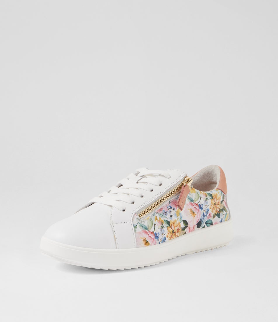 Zaylees D White Pink Melody Leather Sneakers