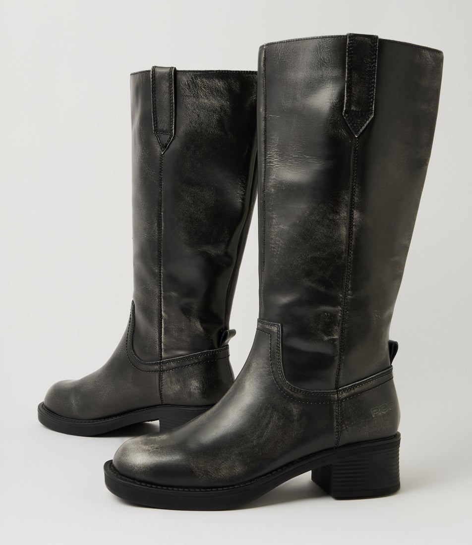 Rocco Charcoal Rub Leather Knee High Boots Rocco Charcoal Rub Leather Knee High Boots