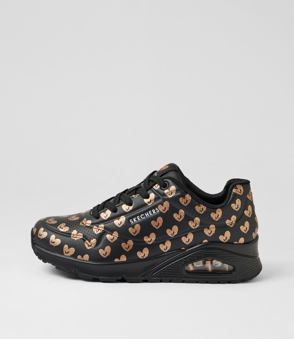 Uno Live Colorfully Black Rose Gold Lace Up Sneakers