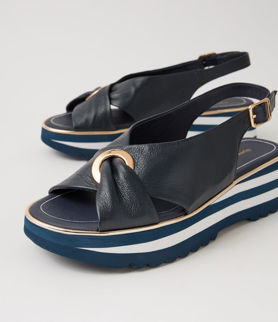 Hoaka Navy Leather Slingbacks