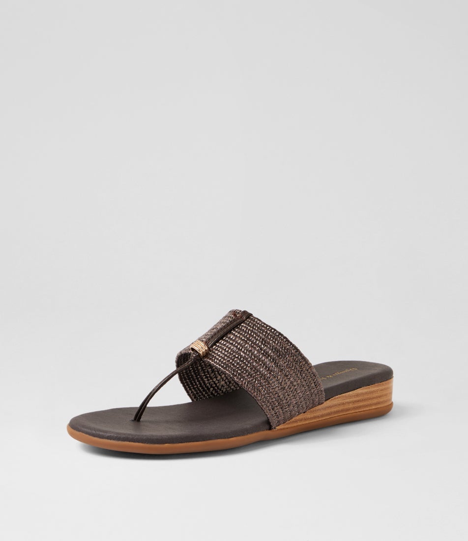 Ofrit Choc Cocoa Leather Elastic Slides