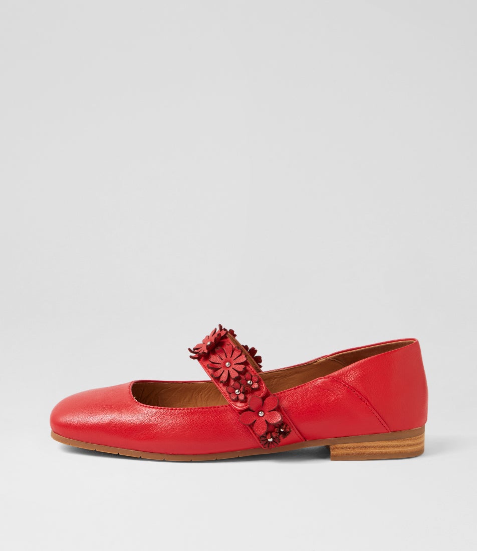 Pheasant Red Leather Flat Shoes
