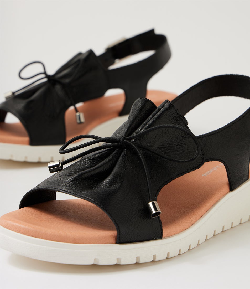 Malika Black White Leather Sandals