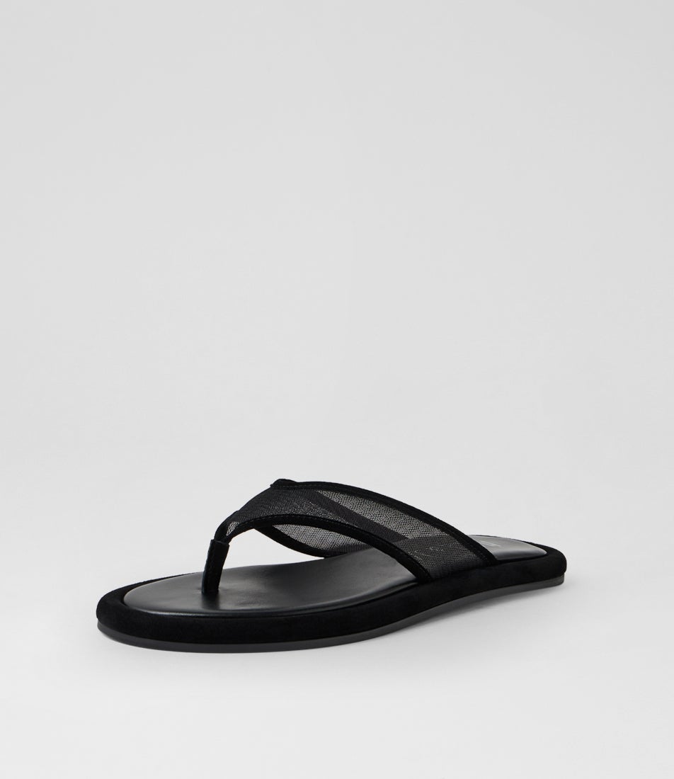 Midnight Black Mesh Suede Thongs