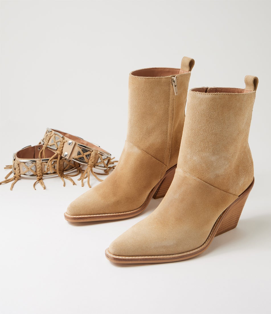 New Kole Oatmilk Suede Leather Western Boots