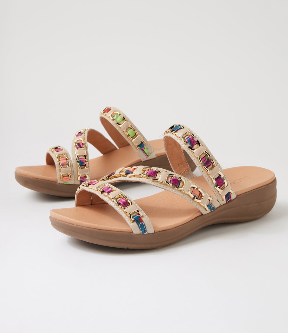 Maybelle Almond Multi Leather Fabric Sandals
