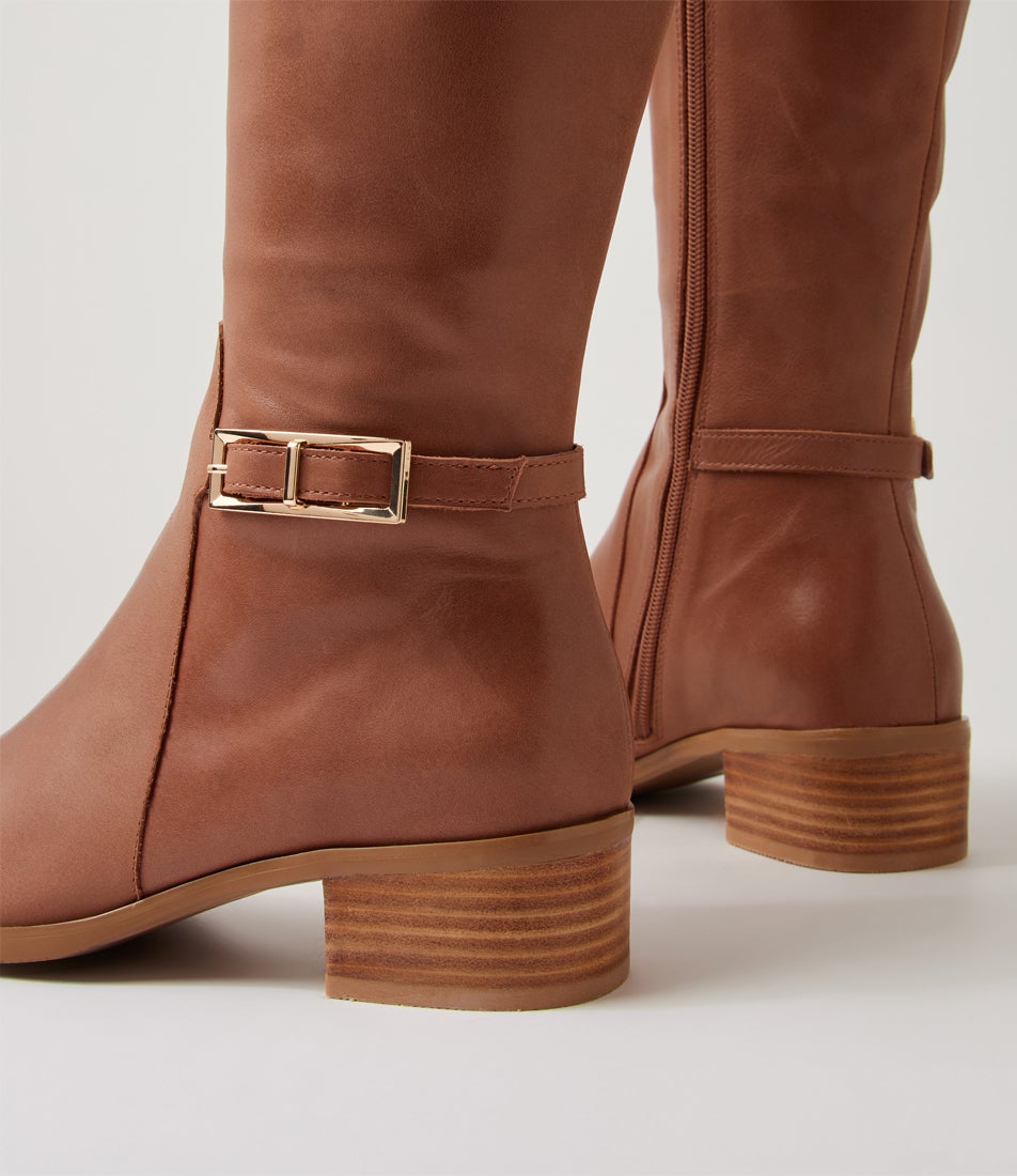 Tenrey New Cognac Leather Knee High Boots
