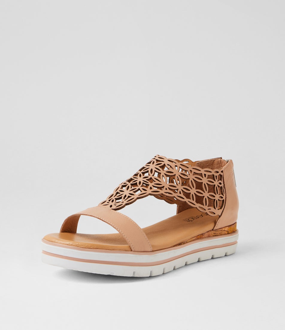 Alexiander Dark Nude Floral Cork Leather Sandals Alexiander Dark Nude Floral Cork Leather Sandals