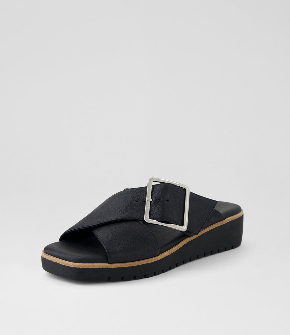 Kaldre Black Leather Slides