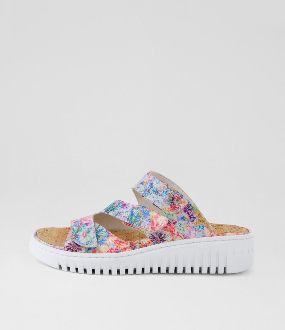 Idash Red Multi White Leather Sandals