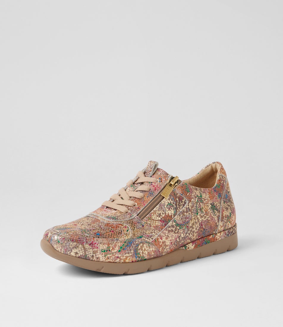Jibbie Xw Multi Snake Taupe Leather Sneakers