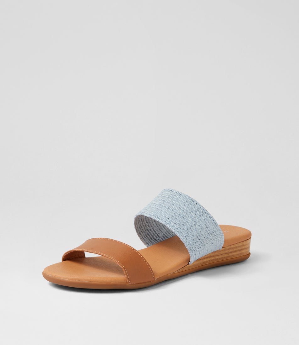 Opalic Dark Tan Denim Leather Elastic Sandals
