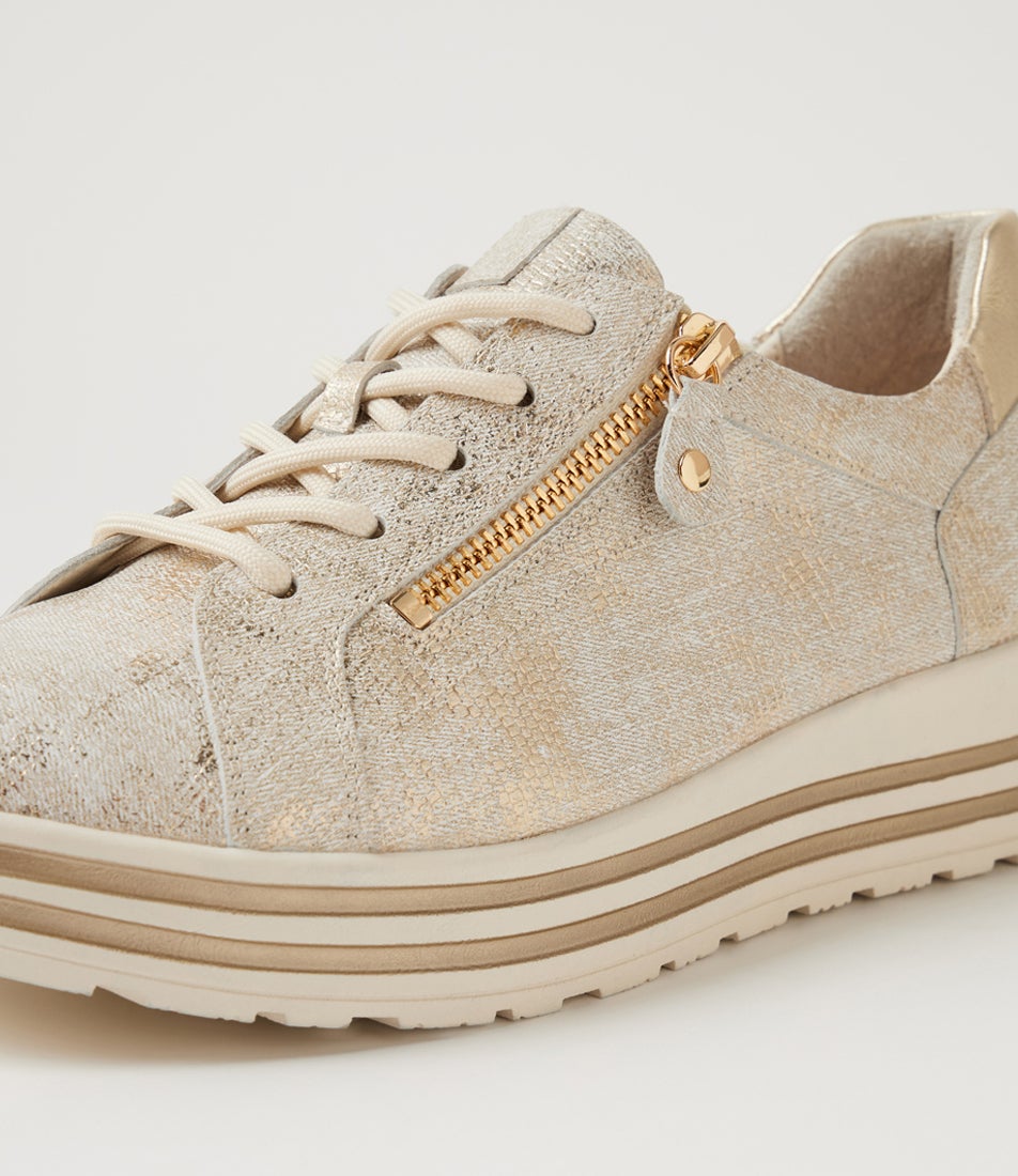 Vamra Xf Ivory Lizard Gold Leather Sneakers