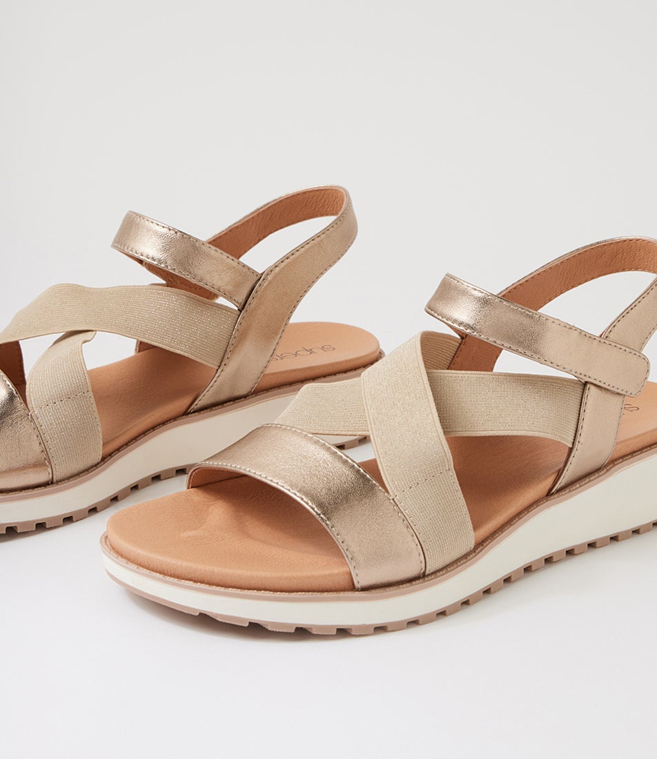 Carrie Champagne Leather Elastic Sandals