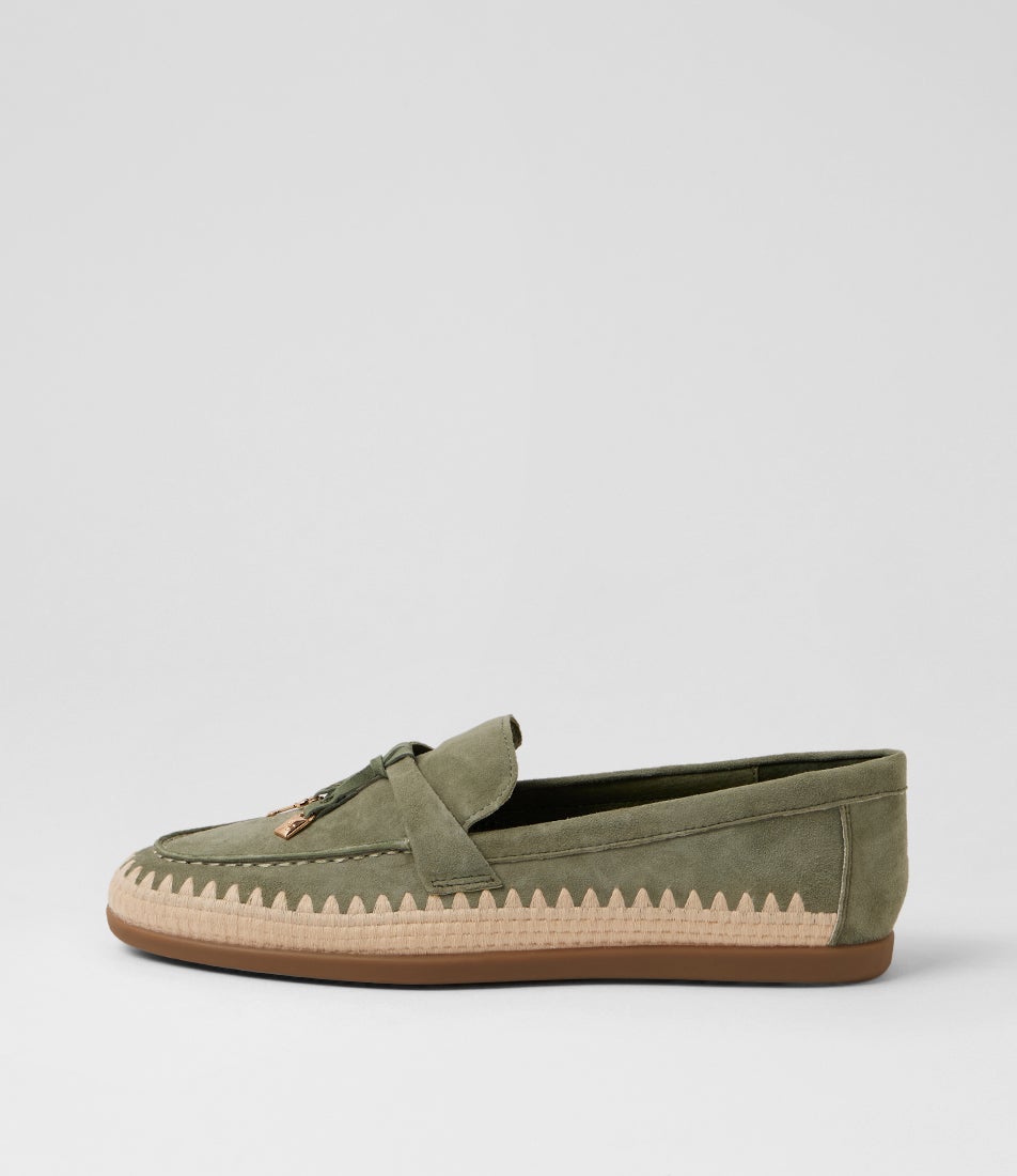 Rustie Khaki Natural Suede Loafers