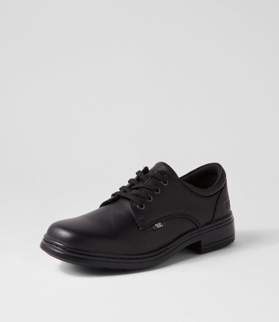 Larrikin Junior Black Leather Lace Up School Shoes