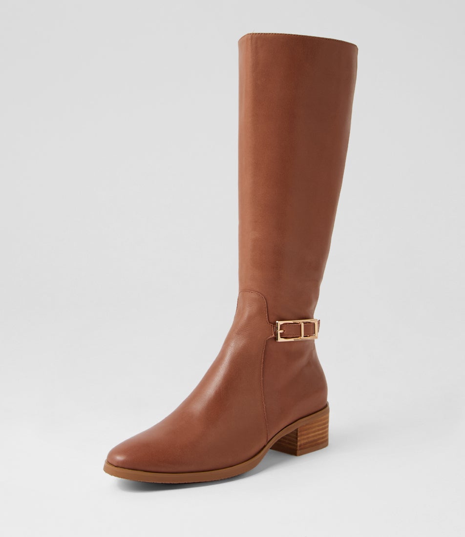 Tenrey New Cognac Leather Knee High Boots